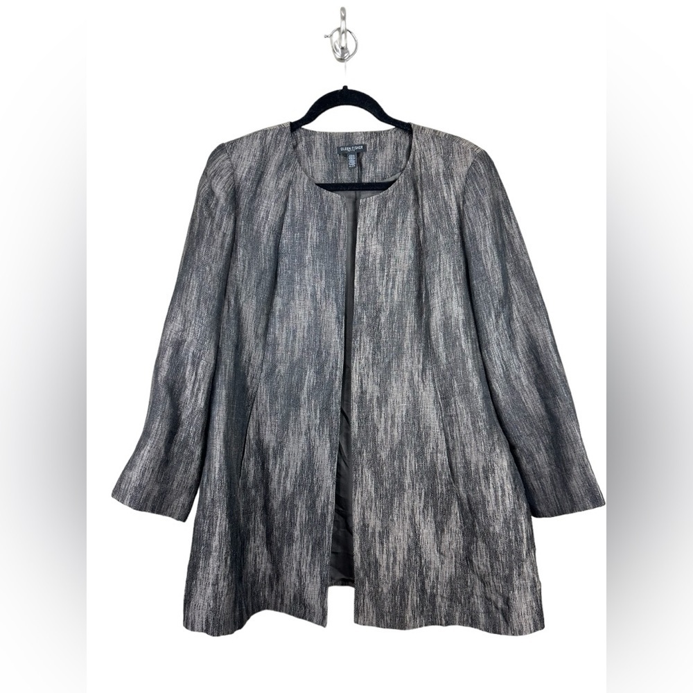Eileen Fisher $448 Surplus Swing Linen Silk Herringbone Shadown Jacket Sz LP
